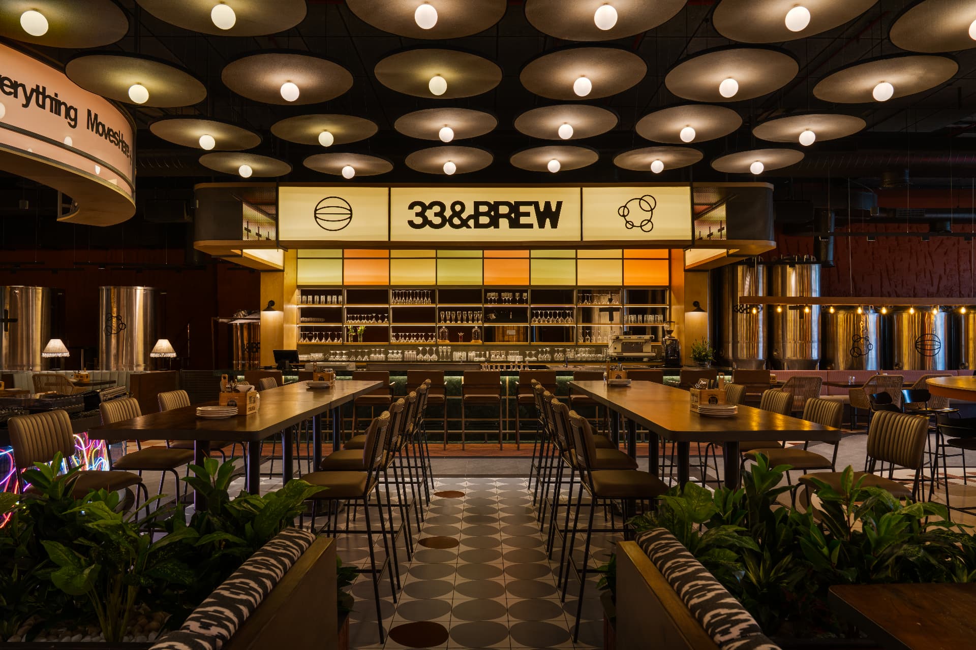 The 33&Brew taproom and vinyl wall in Whitefield, Bengaluru
